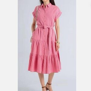 Lauren Ralph Lauren-Vilma pink collared tiered skirt belted midi dress.Size 18